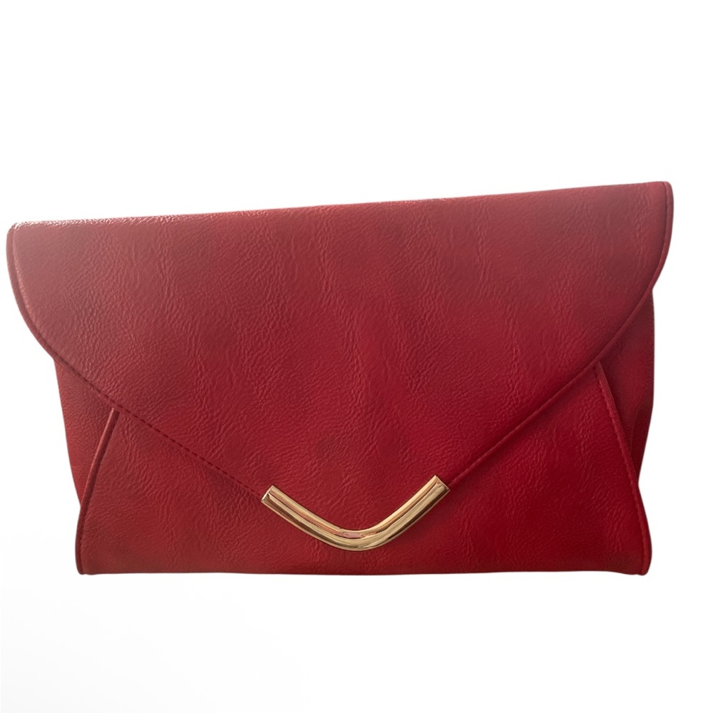 Red Clutch Bag with gold tone hardware